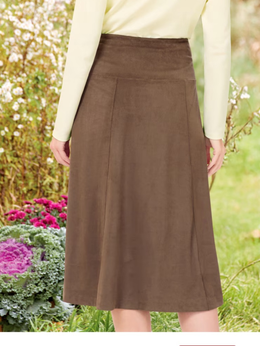 NorthStyle Brown Vegan Suede Pull-on A-Line Midi Skirt - Size 1X